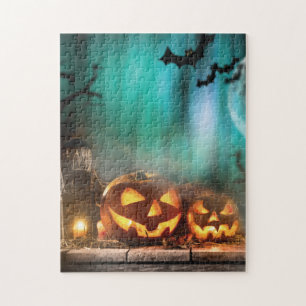 Puzzle Citrouilles d'Halloween et chauves-souris  