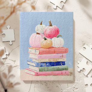 Puzzle Citrouilles pastel d'automne sur livres Art mural