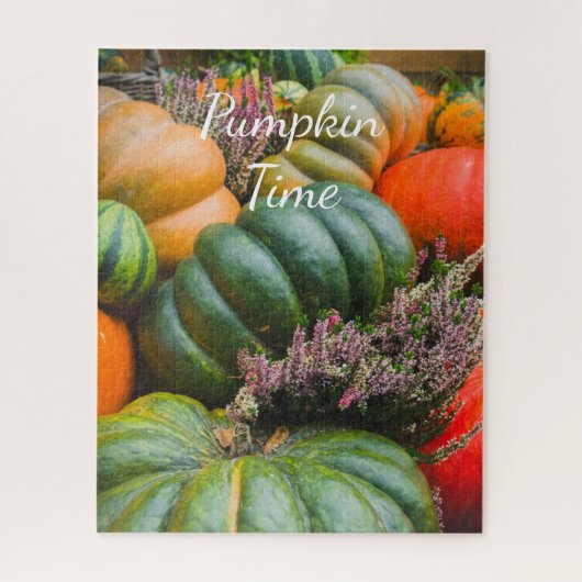 Puzzle Citrouilles verts et oranges avec fleurs (Vertical)