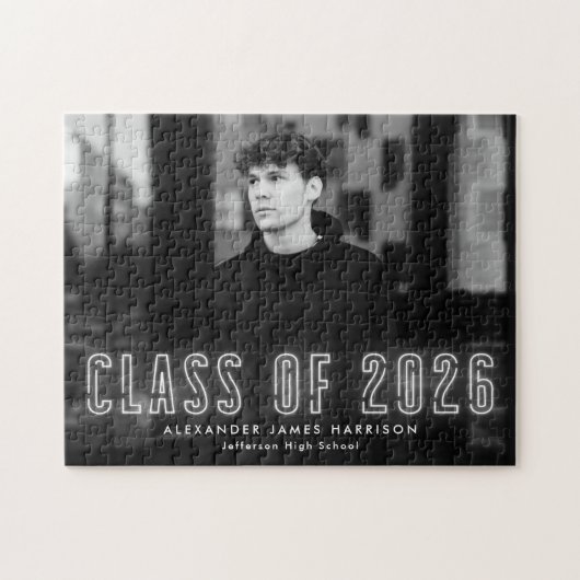 Puzzle Classe de Neon blanc moderne de 2025 Graduation Ph (Horizontal)