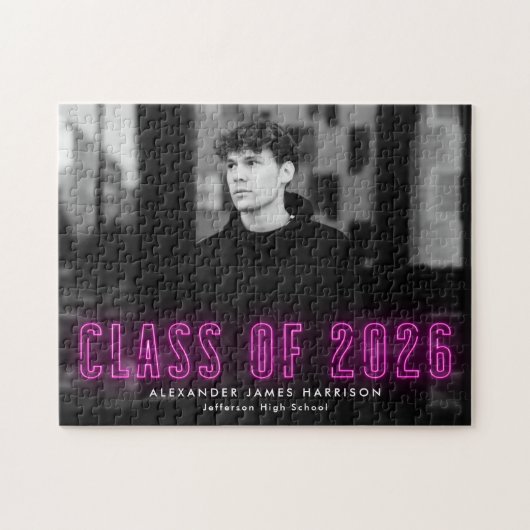 Puzzle Classe Magenta Neon moderne de 2025 Graduation Pho (Horizontal)