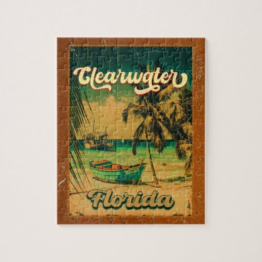 Puzzle Clearwater Beach Floride Palm Tree Souvenirs 60s (Vertical)