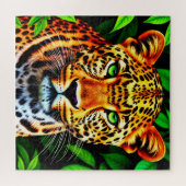 Puzzle Close-Up Jaguar Leopard Face with Green Eyes (Horizontal)