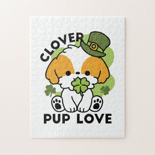 Puzzle Clover Pup Love – Saint-Patrick Design pour Chien (Vertical)