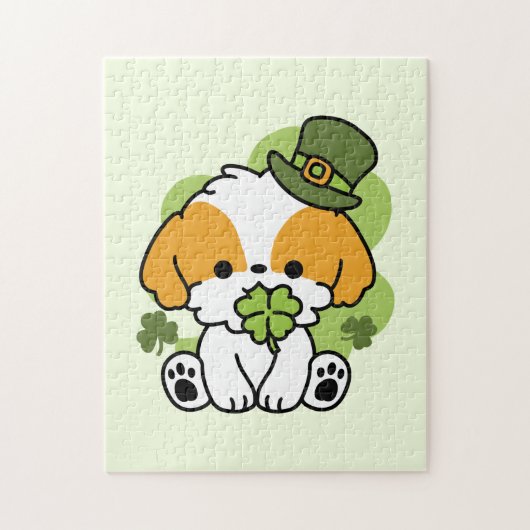 Puzzle Clover Pup Love - St. Patrick's Day Chien Design (Vertical)