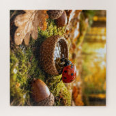 Puzzle Coccinelle buvant de l'eau dans une cupule de glan (Horizontal)