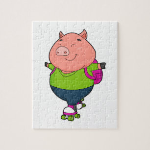 Puzzle Cochon à Patinage en ligne avec patins à rouleaux