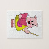 Puzzle Cochon comme enseignant avec livre (Horizontal)