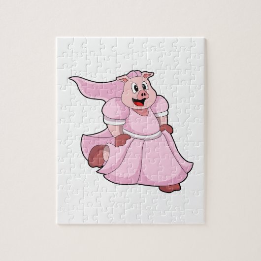 Puzzle Cochon en mariée avec une robe de mariée (Vertical)