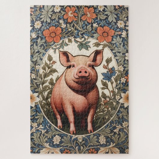 Puzzle Cochon mignon inspiré de William Morris (Vertical)