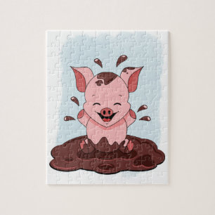 Puzzle Cochon mignon jouant dans la boue