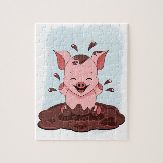 Puzzle Cochon mignon jouant dans la boue (Vertical)