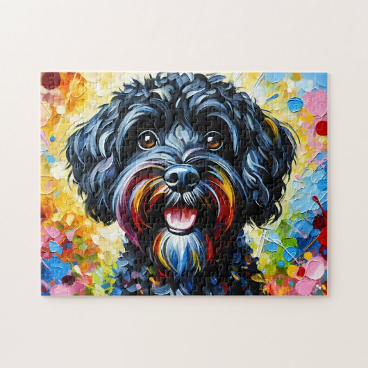 Puzzle Cockapoo Black Dog Portrait Acrylique Art Print Do (Horizontal)