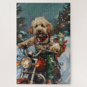 Puzzle Cockapoo Chien chevauchant la moto Noël (Vertical)