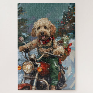 Puzzle Cockapoo Chien chevauchant la moto Noël