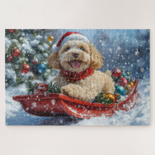 Puzzle Cockapoo Chien en Luge Laissez Tomber la Neige Noë
