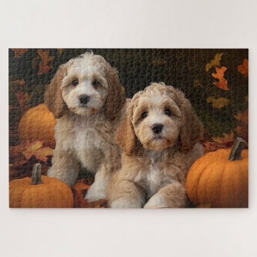 Puzzle Cockapoo chiot Automne Délice Citrouille (Horizontal)