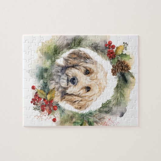 Puzzle Cockapoo Christmas Wreath Festive Pup (Horizontal)