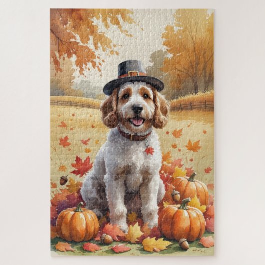Puzzle Cockapoo dans les feuilles d'automne, l'art de Tha (Vertical)