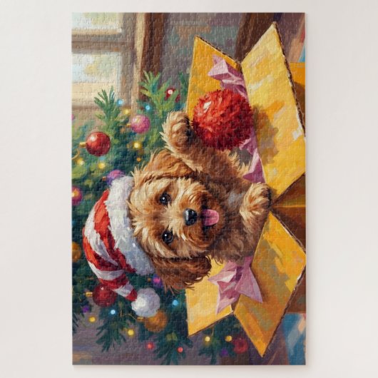 Puzzle Cockapoo Dog Christmas Gift Box Surprise (Vertical)