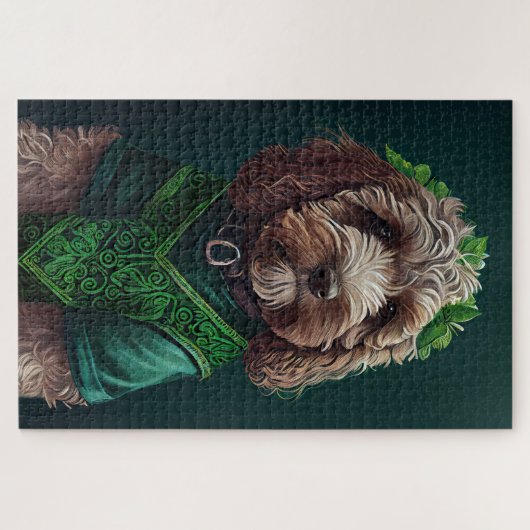 Puzzle Cockapoo Dog en robe de fête St. Patrick (Horizontal)