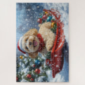 Puzzle Cockapoo Dog in Sledge Let it Neige Christmas (Vertical)