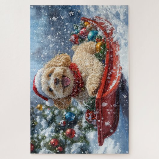 Puzzle Cockapoo Dog in Sledge Let it Neige Christmas (Vertical)