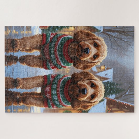 Puzzle Cockapoo Dogs Christmas Snow Holiday (Horizontal)