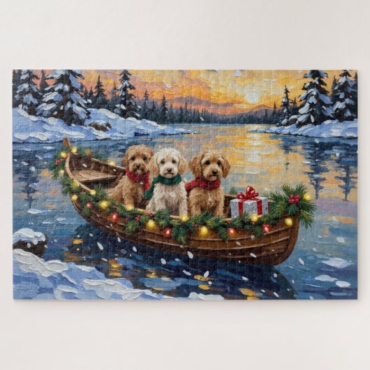 Puzzle Cockapoo Noël Bateau Fêtes (Horizontal)