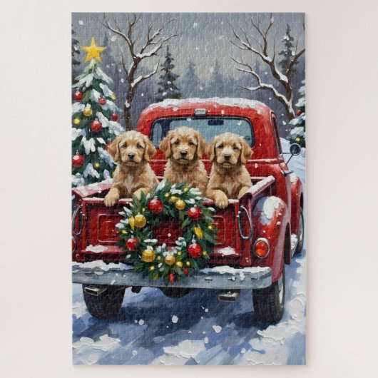 Puzzle Cockapoo Noël Camion Rouge Fêtes (Vertical)