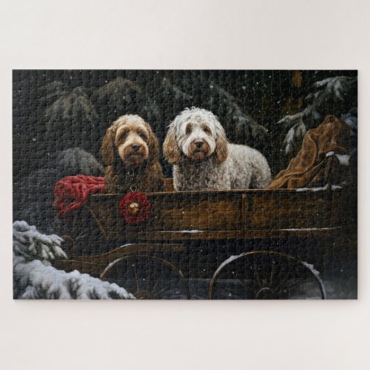 Puzzle Cockapoo Traîneau enneigé Décoration de Noël (Horizontal)