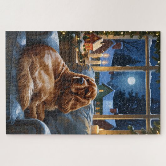 Puzzle Cocker Spaniel avec les lumières de Noël (Horizontal)