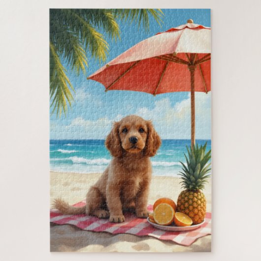 Puzzle Cocker Spaniel Beach Relax Scene (Vertical)
