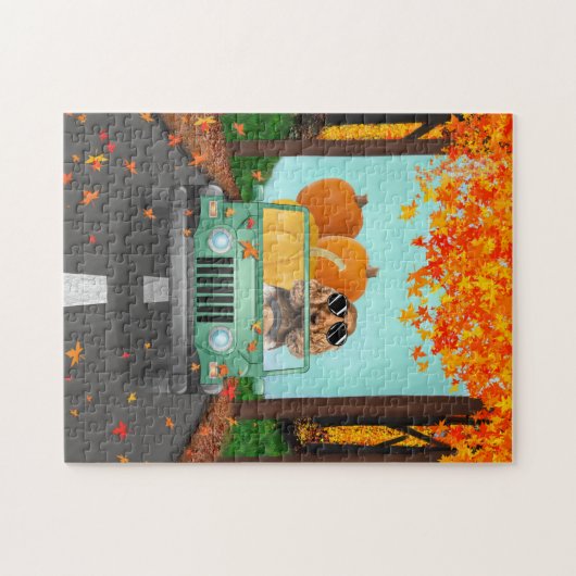 Puzzle Cocker Spaniel Chien Automne Citrouille (Horizontal)