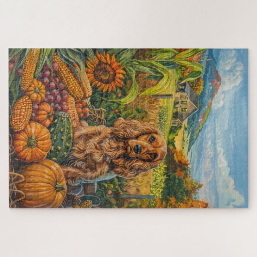 Puzzle Cocker Spaniel Chien Automne Moisson Thankesgiving (Horizontal)
