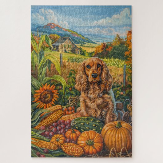 Puzzle Cocker Spaniel Chien Automne Moisson Thankesgiving (Vertical)