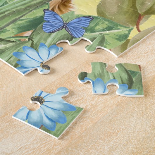 Puzzle Cocker Spaniel Chien avec Fleurs Printemps (Côté)