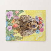 Puzzle Cocker Spaniel Chien avec Fleurs Printemps (Horizontal)