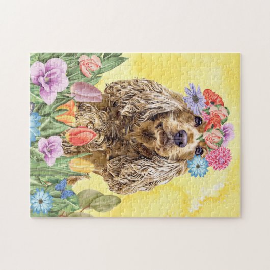 Puzzle Cocker Spaniel Chien avec Fleurs Printemps (Horizontal)