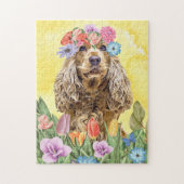 Puzzle Cocker Spaniel Chien avec Fleurs Printemps (Vertical)