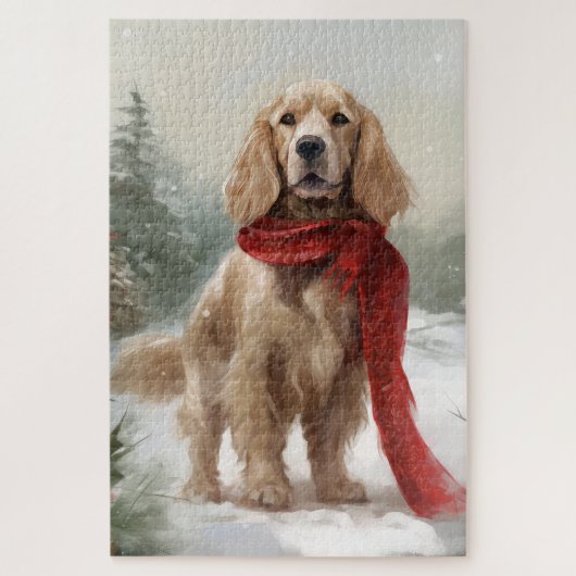 Puzzle Cocker Spaniel Chien dans Noël de neige (Vertical)