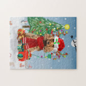 Puzzle Cocker Spaniel Chien en neige avec cadeaux de Noël (Horizontal)