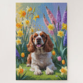 Puzzle Cocker Spaniel Chien Fleurs de printemps de chien  (Vertical)