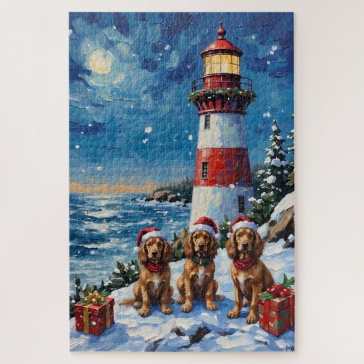 Puzzle Cocker Spaniel Christmas Lighthouse Holiday (Vertical)