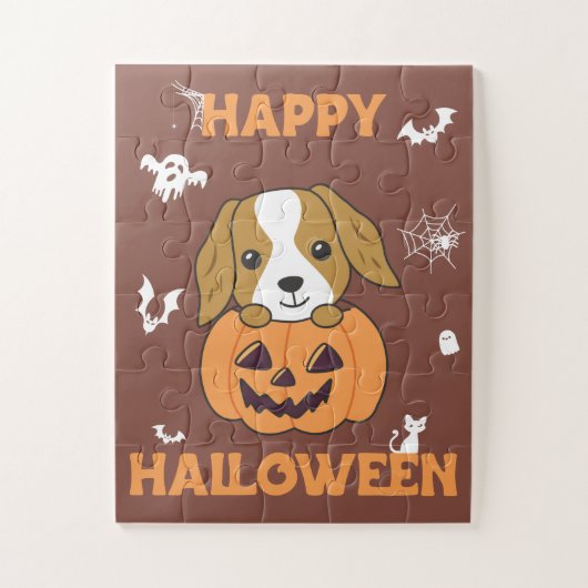 Puzzle Cocker Spaniel Citrouille Chiens mignons Joyeux Ha (Vertical)