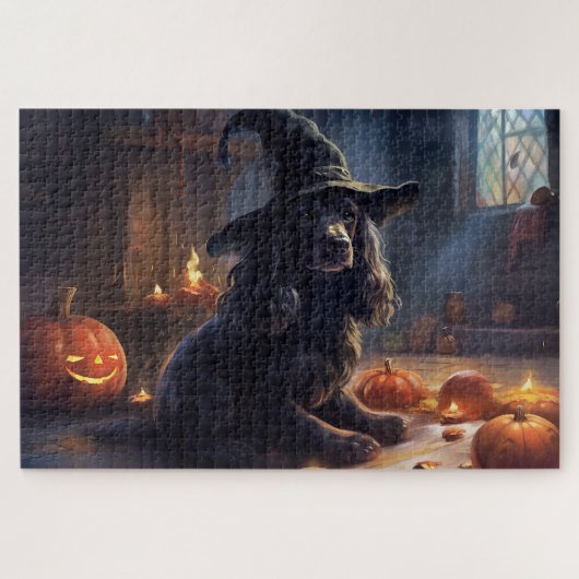 Puzzle Cocker Spaniel Citrouilles Halloween effrayant (Horizontal)