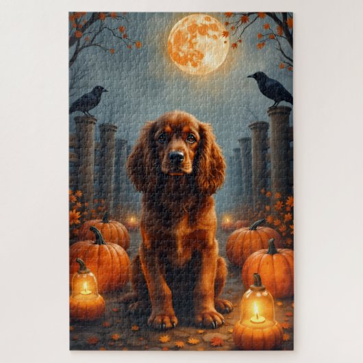 Puzzle Cocker Spaniel Clair de Lune Patch de Citrouilles (Vertical)