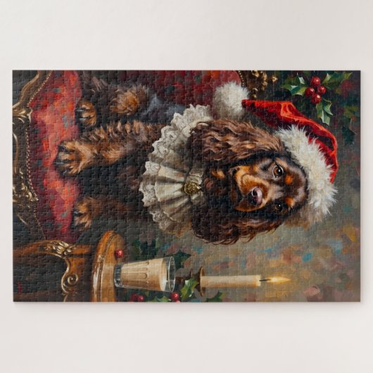 Puzzle Cocker Spaniel Classical Christmas Portrait Hat (Horizontal)