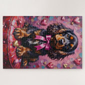 Puzzle Cocker Spaniel Dog Valentine's Day Red Ottoman (Horizontal)