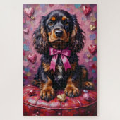 Puzzle Cocker Spaniel Dog Valentine's Day Red Ottoman (Vertical)